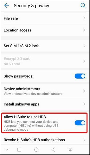 Engedélyezze a HiSuite számára az ADB használatát