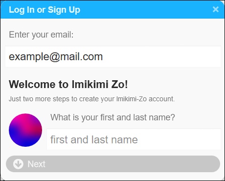 Regisztrálja az Imikimi Zo-t