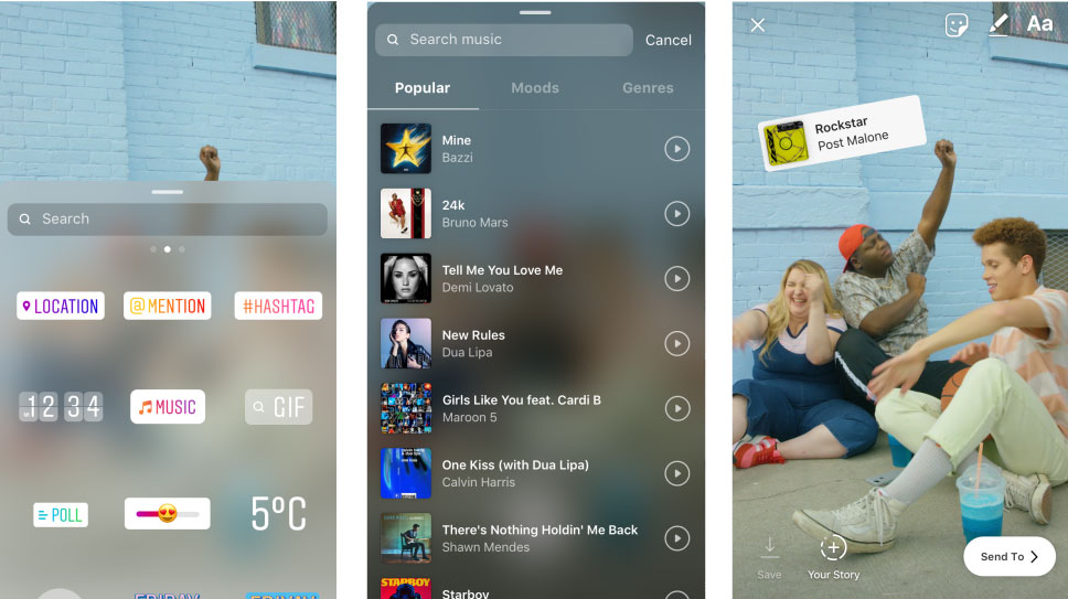 Zenéket adhat hozzá fotókhoz és videókhoz az Instagram Stories Android rendszerben