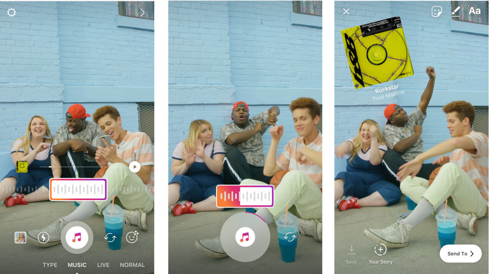 zenék hozzáadása az Instagram előzményekhez az iPhone-n fotókon és videókon