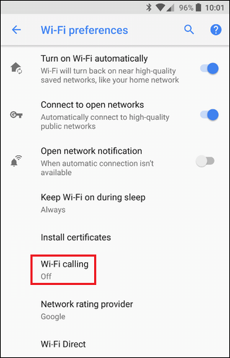 Wi-Fi hívás a becsület kikapcsolása