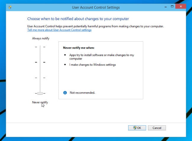 UAC szint módosítása a Windows 10-ben