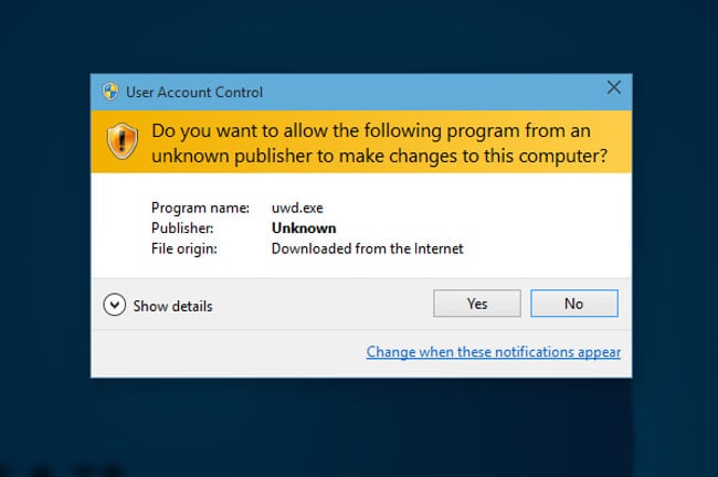 UAC üzenet a Windows 10-ben