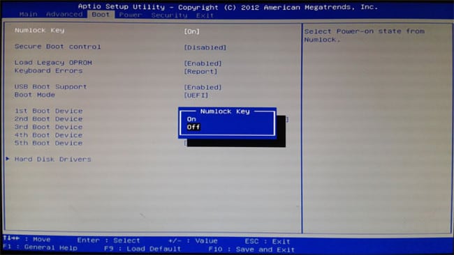 Num Lock engedélyezése a BIOS-ban