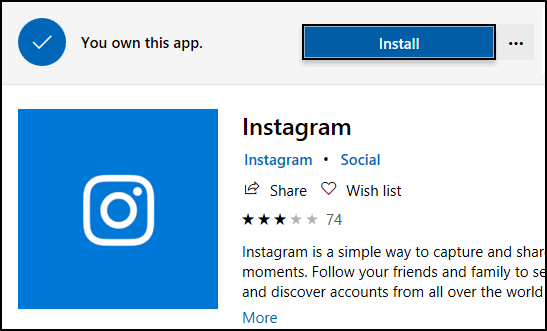Instagram a Windows Marketben