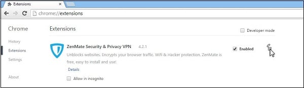 Távolítsa el a böngésző VPN-kiterjesztéseit